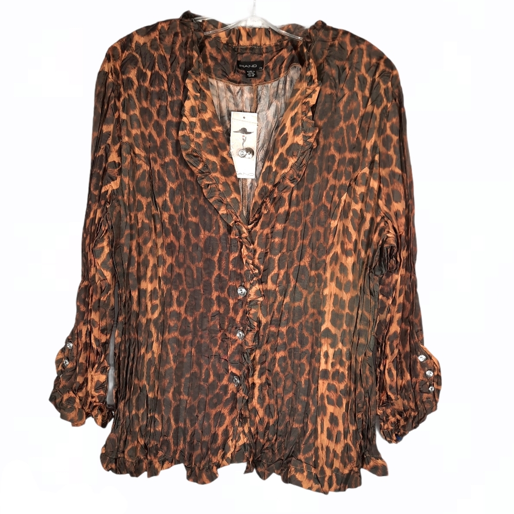 PIANO chita print acordion fold blouse size 2X
